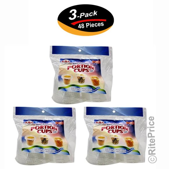 48 PCS Portion Cups With Lids Clear Shot Plastic Disposable 4 Oz In Bag (3 Pack) - Picture 1 of 14